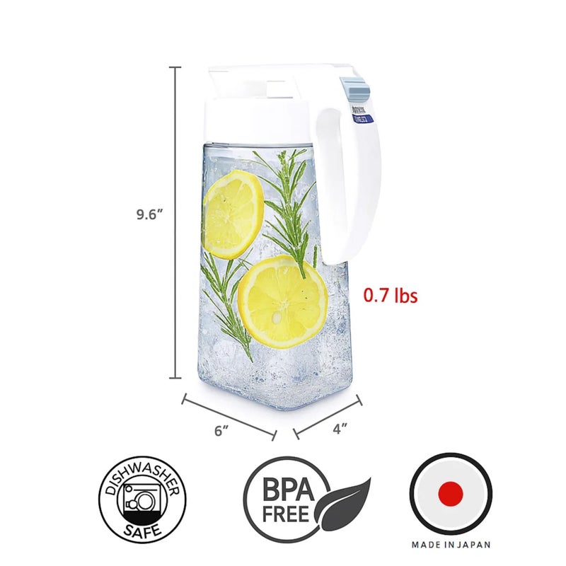 LUSTROWARE Airtight Water Pitcher 1.7QT (54oz) â€“ BPA-Free Heat-Resistant SAN Plastic Beverage Jug with One-Touch Lid, Fridge Door Friendly, Slim Space-Saving Design, Easy to Pour, Made in Japan - Image 2